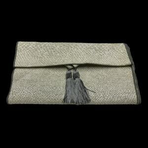 Snake Skin Table Runner Unlined Woven Sparkly Silver Gray Green Tassel 72" NIP